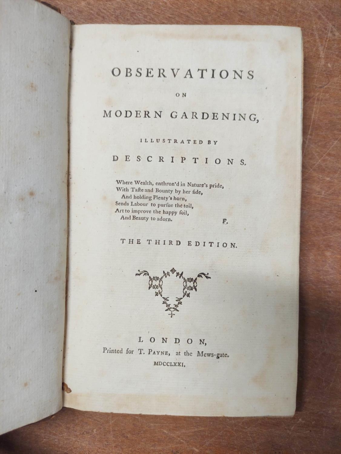 (WHATELY THOMAS).  Observations on Modern Gardening, Illustrated by Descriptions. Old calf. 3rd - Image 2 of 7