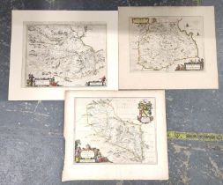 PONT T. & BLAEU J.  Eusdail, The Merce & Tivedale. Three 17th cent. hand col. eng. maps. Each c.