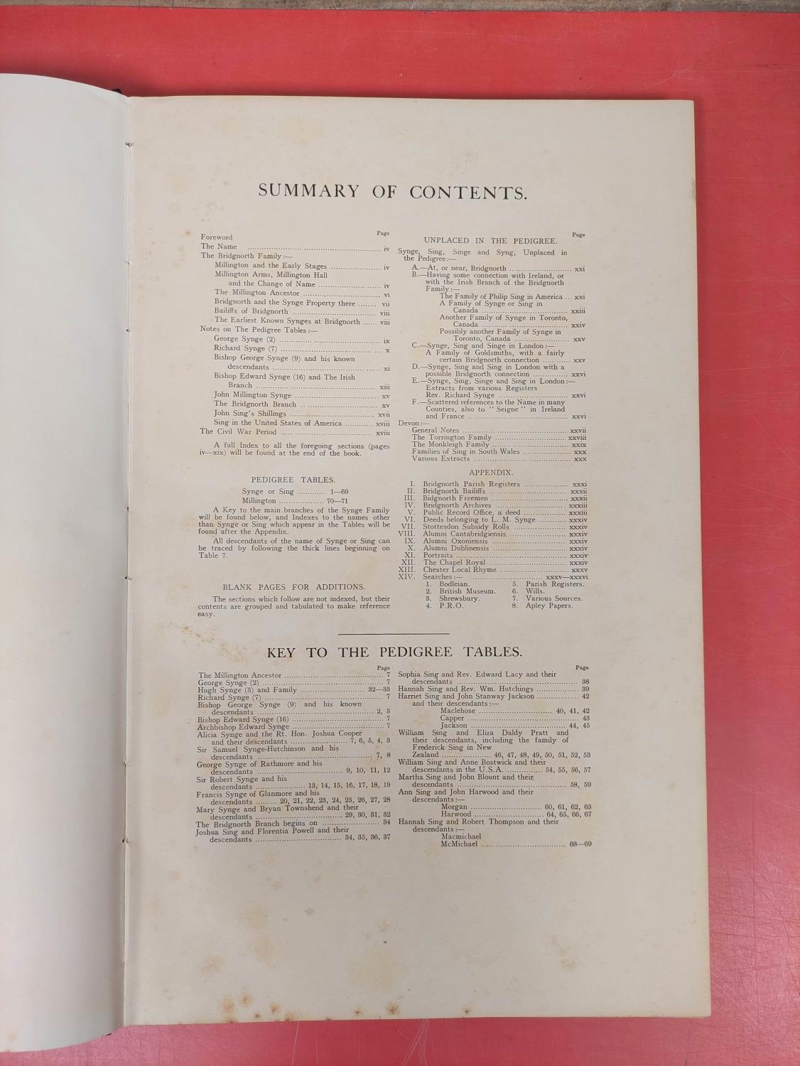 The Family of Synge or Sing.  Pedigree Tables. Folio. Dark cloth with pasted in additional - Image 4 of 10