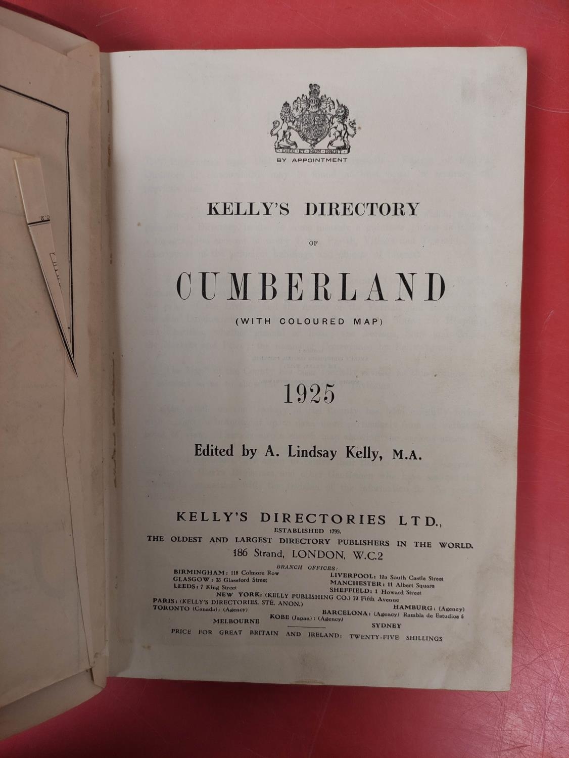 KELLY & CO.  Directory of Cumberland. Fldg. map. Orig. cloth. 1925; also 3 other vols.  (4). - Image 6 of 7