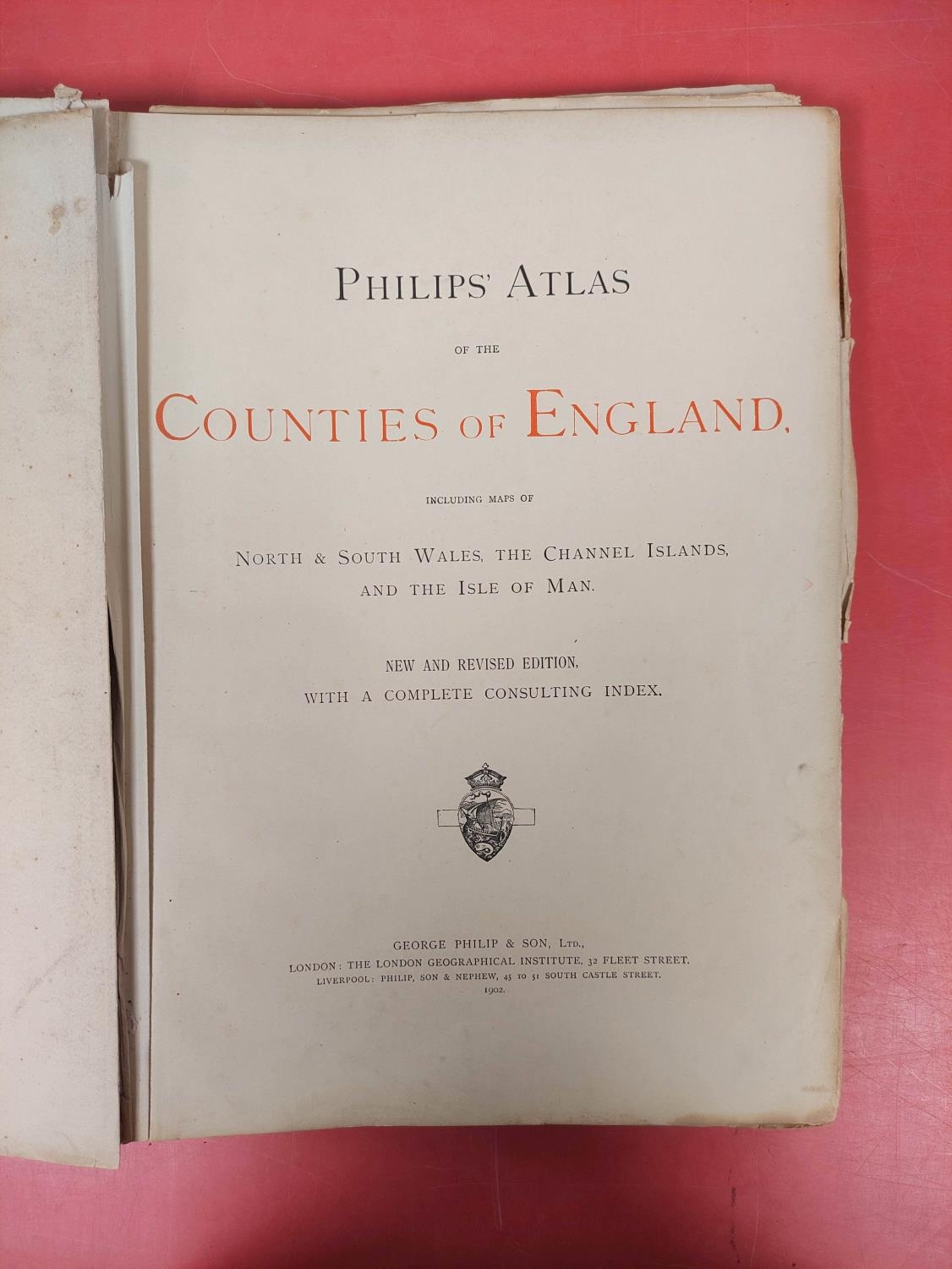 PHILIP G. & SON (Pubs).  Atlas of the Counties of England. Poor cond. but double page eng. col. - Image 2 of 5