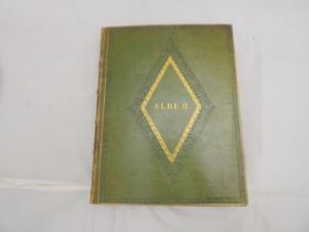 VICTORIAN ALBUM.  Approx. 220pp of eng. topographical views, embossed cards, pressed flowers &