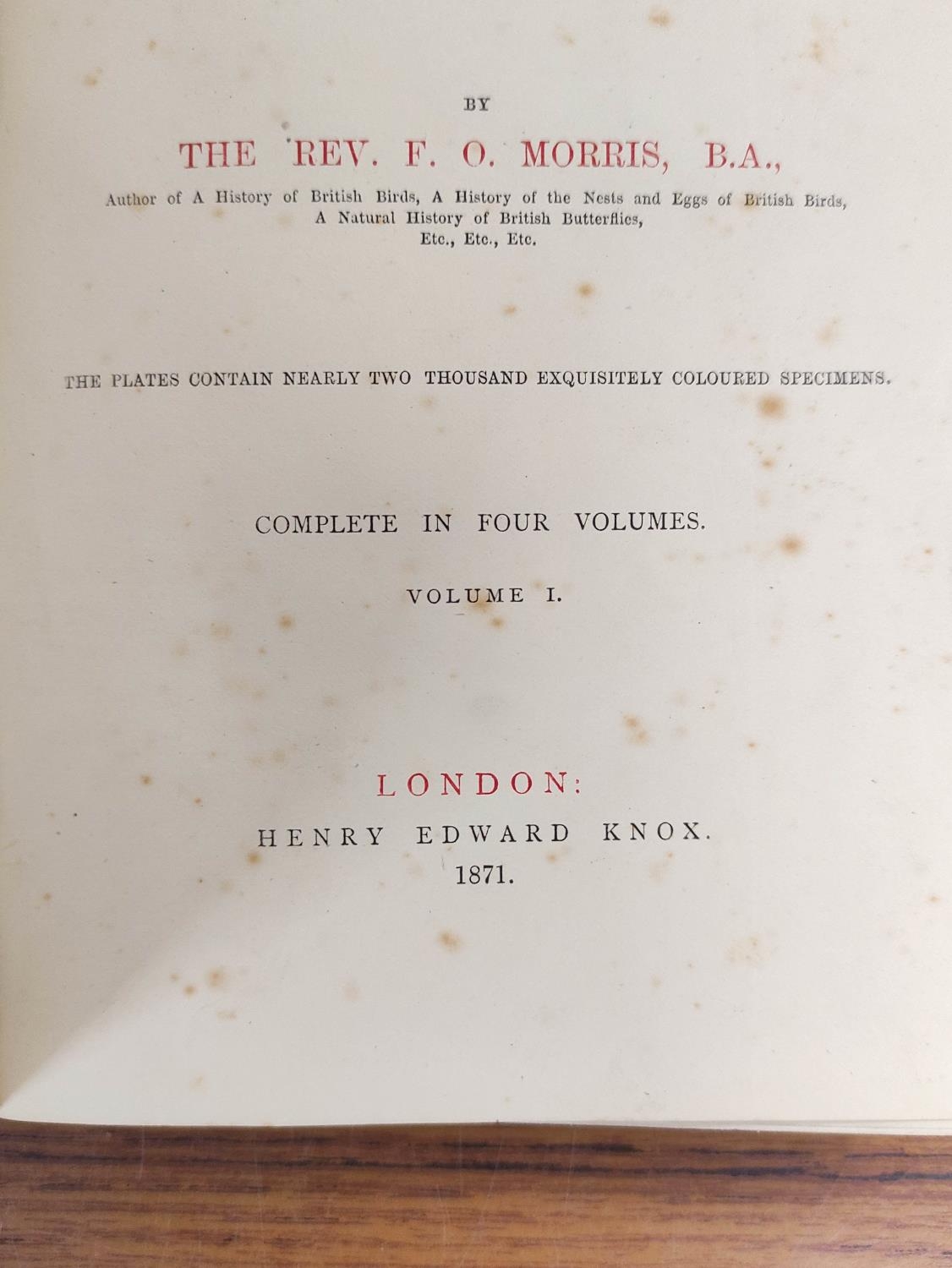 MORRIS REV. F. O.  A Natural History of British Moths. 4 vols. Many hand col. eng. plates. Royal - Image 4 of 10