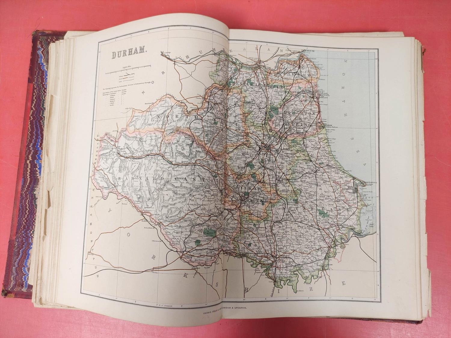 PHILIP G. & SON (Pubs).  Atlas of the Counties of England. Poor cond. but double page eng. col. - Image 5 of 5