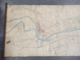 River Tweed.  Early O.S. map with colouring of the River Tweed from Roxburgh Castle to Carnham