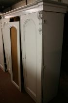 Victorian cream painted triple door wardrobe with one third drawered interior and two thirds hanging