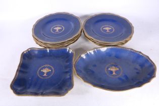 Copeland Spode gilt blue and urn decorated part dessert set, retailed by Heal & Sons of London.