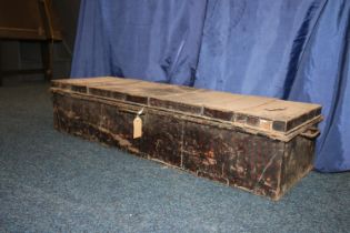 Black metal military trunk by Flight of Winchester, the top with plaque 'Lt Col G D Clerk Bart 3rd