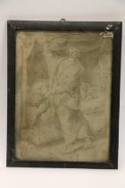 18TH CENTURY SCHOOL Figure holding sword aloft before a figure on a bed Ink drawing, unsigned,
