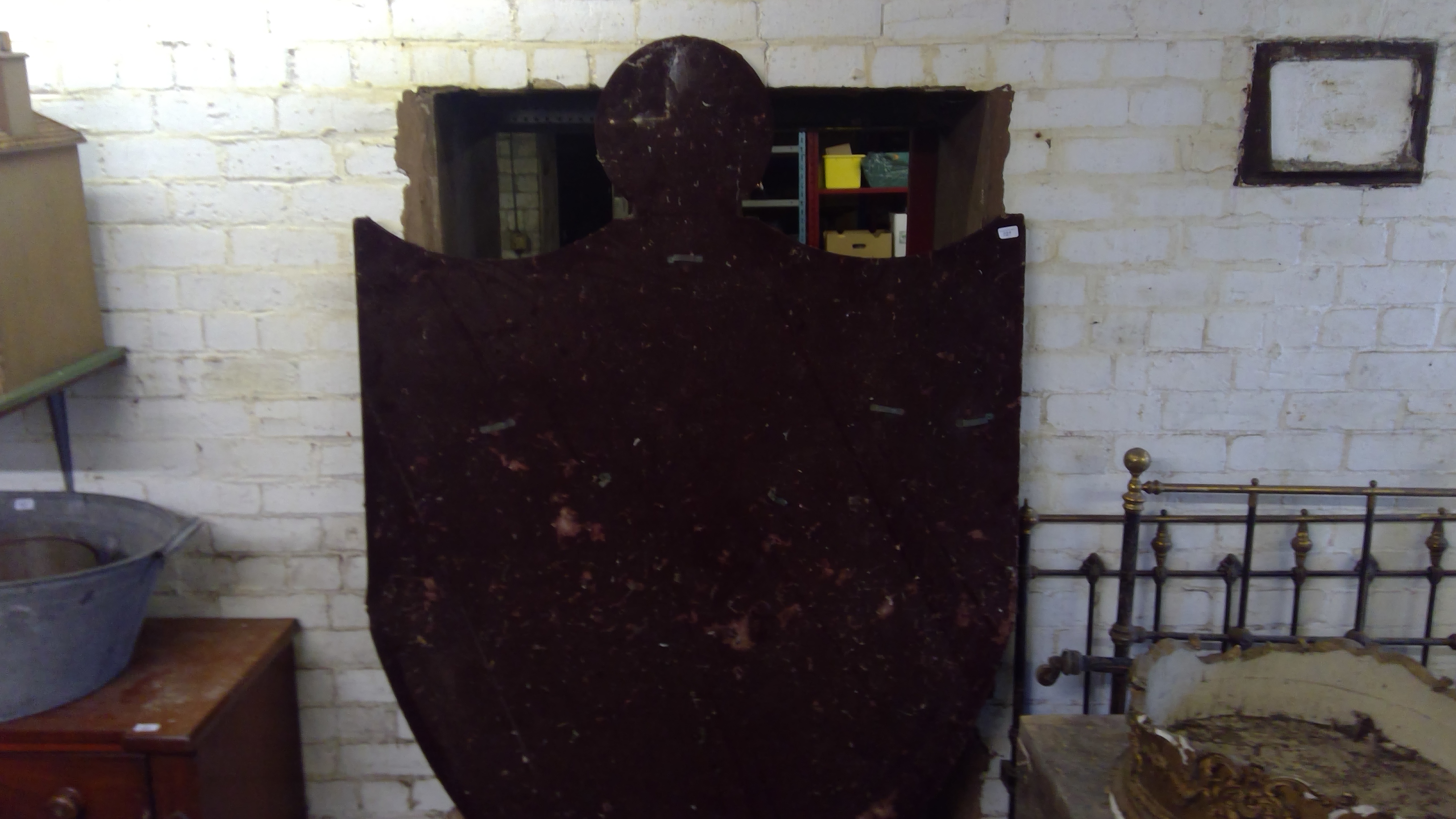 Four large shield shaped panels, previously used for displaying arms including swords, covered in - Image 6 of 6
