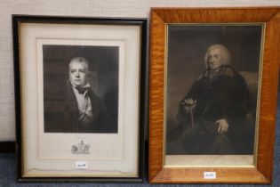 Engraving of William Markham, 42cm x 29cm in satin birch frame 57cm x 41cm and another of Sir Walter