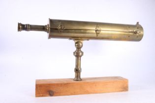 James Short of London portable reflecting brass telescope, (missing lens), dated 1739 mounted on