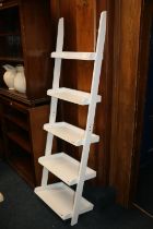 Ikea white laminated ladder bookcase, 180cm tall.