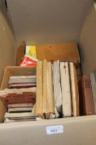 Box of vintage road maps and road atlas.