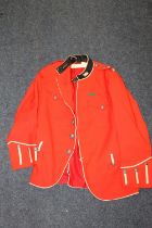 British Army Red Coat jacket with Royal Scots buttons and collar badges, epaulette rank insignia for