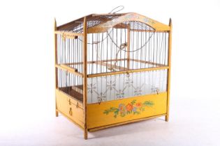 Eastern European painted wooden birds cage, 29cm tall.