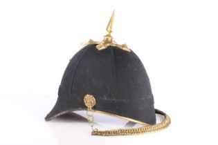 Hawkes and Co of London, black cloth covered spiked helmet, label to the interior 'H Clerk 3/E