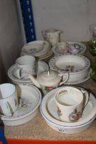 Nursery ware to include children's bowls, Wedgwood Peter Rabbit mug, Ding Dong Bell Pussys in the