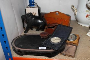 Kodak No.1 trimmer board, a Hamilton & Inches eight day travel clock, a wooden letter rack, an ebony
