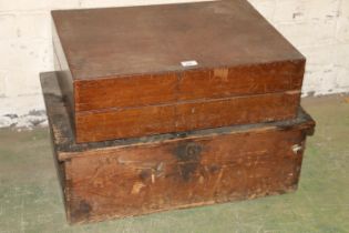 Mahogany hinge top box with pop up lectern stand, and another.