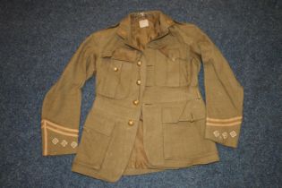 WWI British army green khaki jacket, the interior with Anderson and Sons of Edinburgh label