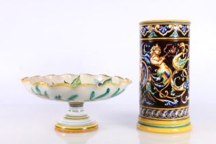 Continental Gien majolica column vase decorated with classical scenes, 19cm high, and an Italian