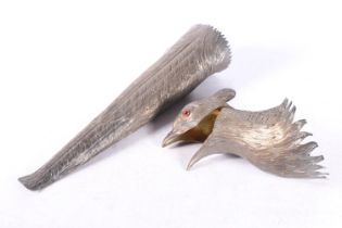 Victorian novelty wine ewer silver mounts in the form of a pheasants head and tail, by Sampson