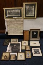 Box of pictures to include an old photograph of a Scottish regiment in military uniform wearing