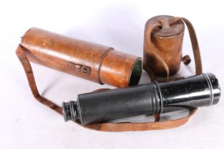Dallmeyer of London four draw telescope in original leather case, 89cm when fully extended.