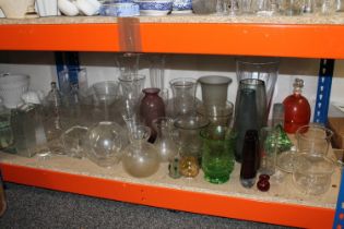 Glassware to include amaryllis glasses, vases, jars and covers, crackle ware baluster vases, etc.