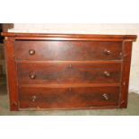 Antique mahogany three drawer chest with break front top, 122cm long.