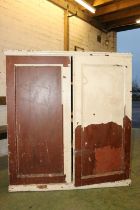 19th century cream painted two panel door cupboard with press interior, 166cm wide.