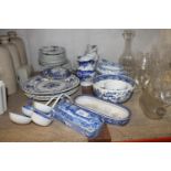 Blue and white china to include a Wedgwood Willow pattern bowl, Johnson Bros Indes  dinner plates,