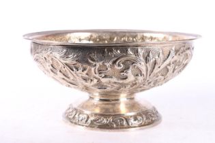 Dutch white metal bowl with all over repoussé decoration including beasts, phoenix, dragon etc.,