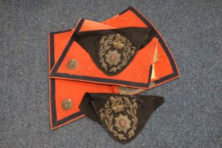 Two Scottish Regimental bullion wire crests on black velvet panels, 50cm x 50cm, and two British