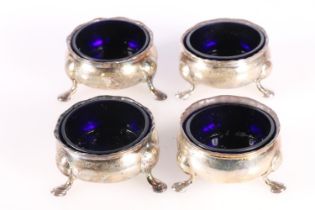 Set of four Georgian silver salts raised on three support with pad feet, marks rubbed, 332g