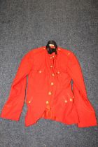 British Army Red Coat jacket having brass Royal Scots buttons and collar insignia, the interior with