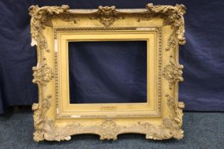 Antique gilt painting frame with Balshazzer's Feat Runciman plaque, interior dimensions 35cm x 44cm,