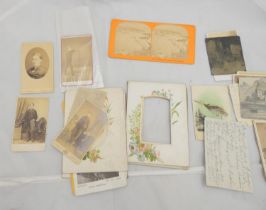 Photographs.  A small bundle of carte-de-visite & stereoscope photographs & related items.