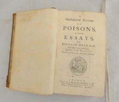 MEAD RICHARD.  A Mechanical Account of Poisons in Several Essays. Eng. title vignette, another