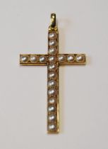 Victorian 15ct gold cross pendant with pearls, 4.4g gross.