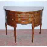 Antique inlaid mahogany bowfront sideboard in the George III style, with two short central drawers