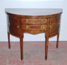 Antique inlaid mahogany bowfront sideboard in the George III style, with two short central drawers