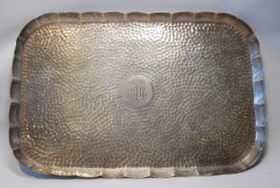 Silver hammered toilet tray, 1908, 30cm, 392g.