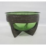 Attributed to Archibald Knox, Liberty & Co., London Arts & Crafts pewter bowl with later green glass