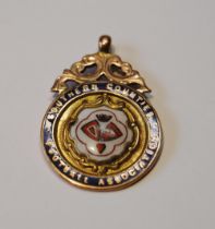 9ct gold and enamel football medal, 1924, to obverse 'Southern Counties Football Association', 7.1g.