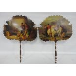 Pair of Victorian papier-mâché painted walnut and giltwood face screens, one depicting the return