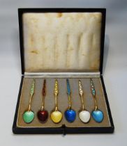 Set of six Danish silver gilt coffee spoons, polychrome enamel and silver gilt, Import Marks 1964,