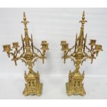 Pair of antique continental gilt candelabra in the Renaissance style, probably formerly from a clock