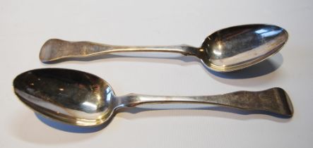 Pair of silver tablespoons, waved fiddle pattern, one by Hinchliffe of Dumfries, Glasgow 1827 and